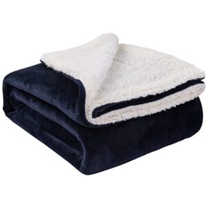 nanpiper sherpa blanket, super soft fuzzy flannel fleece/wool like reversible velvet plush blanket, thick warm blanket for winter (twin size 60"x80", navy blue)