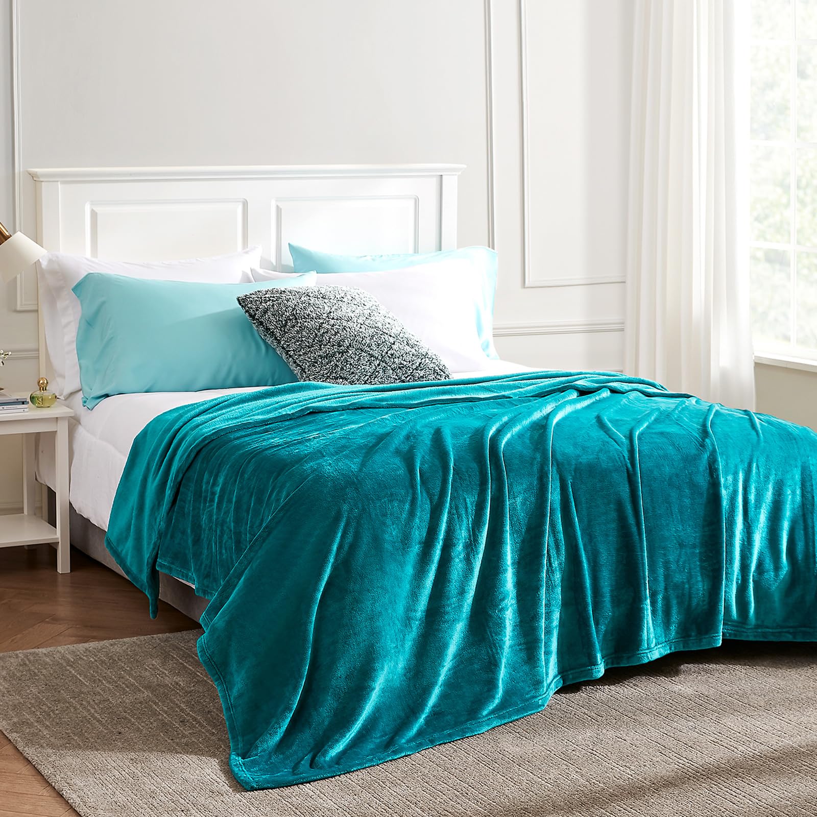 Hansleep Fleece King Size Blanket for Bed Teal, Super Soft Flannel Fuzzy King Size Blanket, Plush Cozy Blanket for All Seasons, Teal, King 90x108 Inches