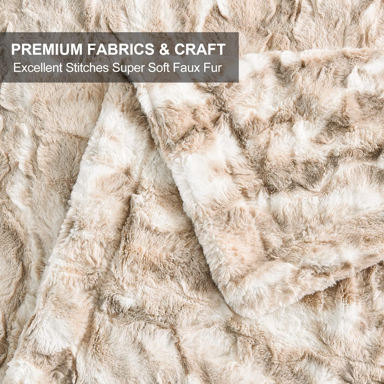 Fairblink Soft Throw Blanket, 50" x 60" Luxurious Warm Fluffy Thick Comfy Softest Fall Faux Fur Throw Blanket for Couch, Bed, Sofa, Elegant Cozy Throws Blankets for Home, Marbled Ivory