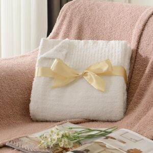 JOOJA Knit Throw Blanket Super Soft Warm Blanket for Couch Lightweight Fluffy Blanket for Bed Sofa 60x80 Inches Cream