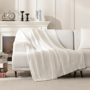 JOOJA Knit Throw Blanket Super Soft Warm Blanket for Couch Lightweight Fluffy Blanket for Bed Sofa 60x80 Inches Cream