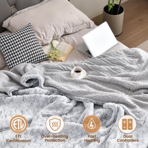 Bearhug Electric Blanket King Size 100" x 90" Dual Controller Heated Blanket, Warm Faux Fur & Soft Sherpa, 10-Heat Levels & 1-12H Auto Off, 5 Year Warranty, Over-Heat Protect, ETL, Machine Washable