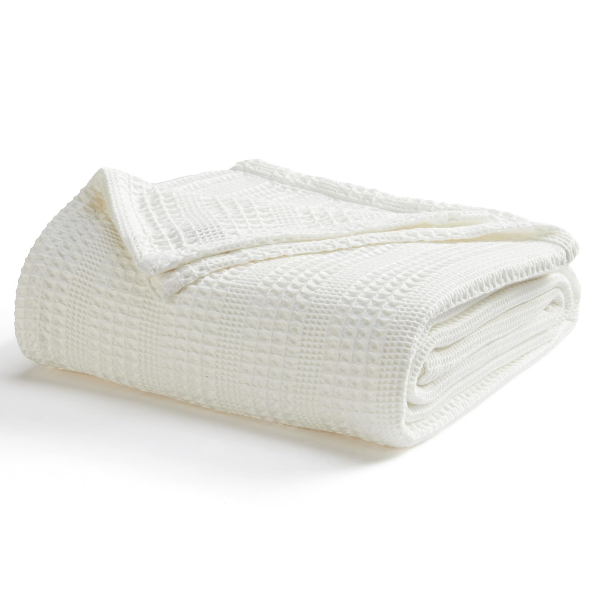 100% Cotton Waffle Striped Full Queen Size Blanket | Soft, Breathable, and Lightweight Bed Blanket for All-Season | Perfect for Layering | Amelia Collection (F/Q, White)