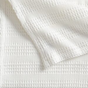 100% Cotton Waffle Striped Full Queen Size Blanket | Soft, Breathable, and Lightweight Bed Blanket for All-Season | Perfect for Layering | Amelia Collection (F/Q, White)