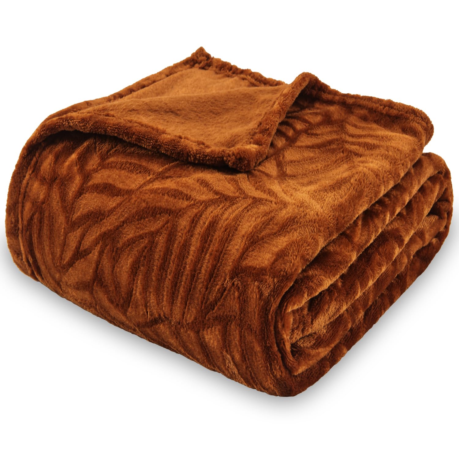 SOCHOW Super Soft Flannel Fleece Throw Blanket, Lightweight Cozy Warm Leaves Textured Plush Blanket for Bed Couch Sofa, 50 x 60 Inches, Caramel