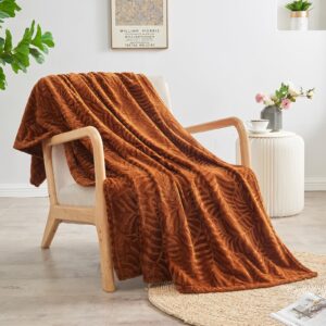 SOCHOW Super Soft Flannel Fleece Throw Blanket, Lightweight Cozy Warm Leaves Textured Plush Blanket for Bed Couch Sofa, 50 x 60 Inches, Caramel