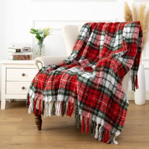 lalifit plaid throw blanket with fringes green red christmas home decor blankets super soft cashmere blanket for couch sofa farmhouse halloween etc 50" x 60" inches(xmas)