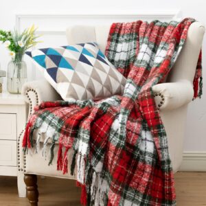 LALIFIT Plaid Throw Blanket with Fringes Green Red Christmas Home Decor Blankets Super Soft Cashmere Blanket for Couch Sofa Farmhouse Halloween etc 50" x 60" Inches(Xmas)