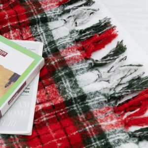 LALIFIT Plaid Throw Blanket with Fringes Green Red Christmas Home Decor Blankets Super Soft Cashmere Blanket for Couch Sofa Farmhouse Halloween etc 50" x 60" Inches(Xmas)