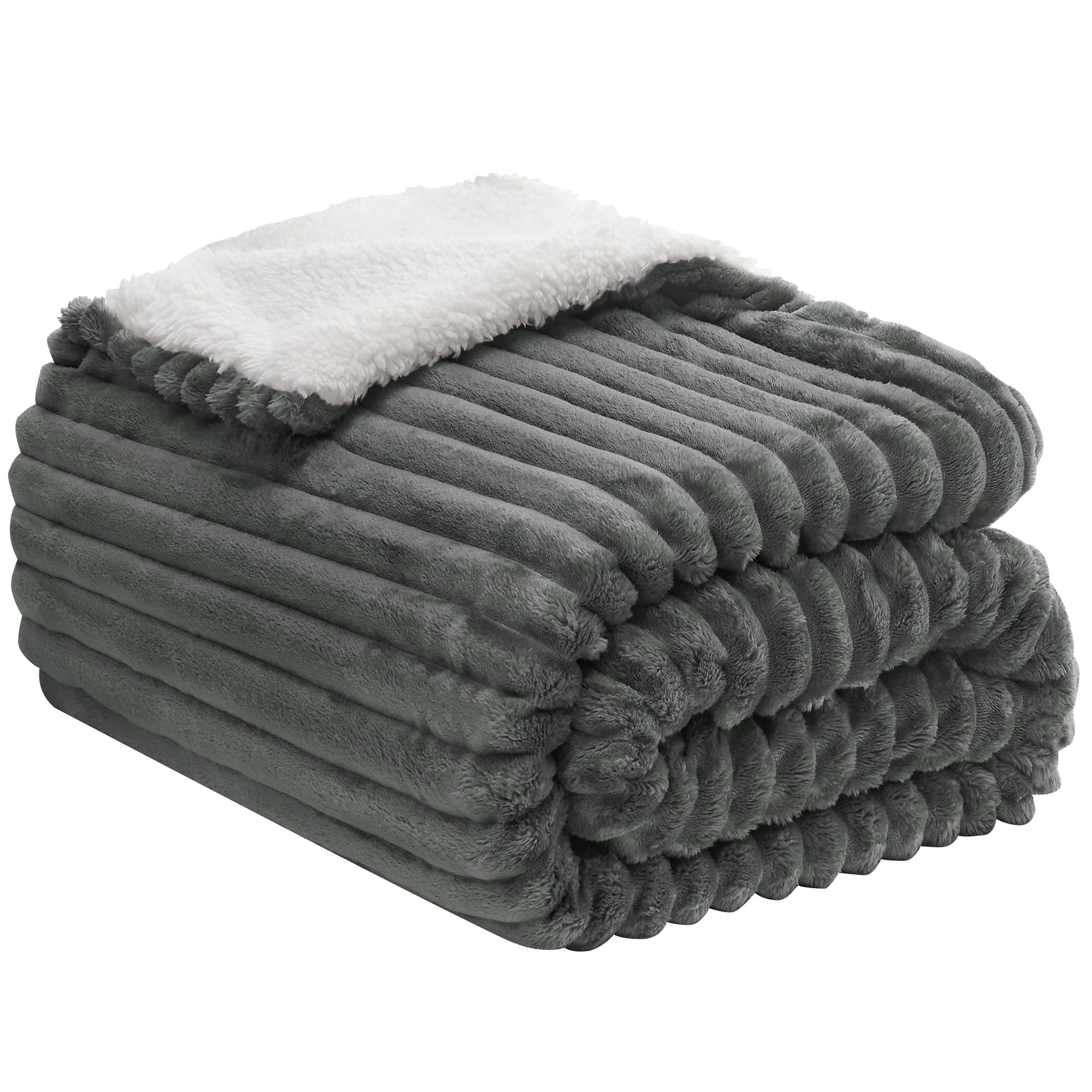 INFIIXSO Sherpa Throw Blanket for Couch - Super Soft & Warm Striped Fleece Blanket, Cozy Plush Fluffy Blanket All Season Use (Grey, 60x80 Inches)