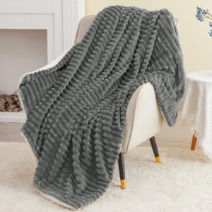 INFIIXSO Sherpa Throw Blanket for Couch - Super Soft & Warm Striped Fleece Blanket, Cozy Plush Fluffy Blanket All Season Use (Grey, 60x80 Inches)