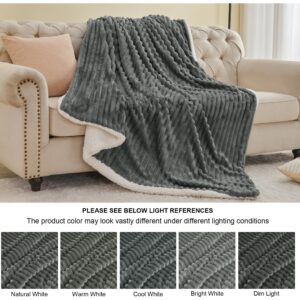 INFIIXSO Sherpa Throw Blanket for Couch - Super Soft & Warm Striped Fleece Blanket, Cozy Plush Fluffy Blanket All Season Use (Grey, 60x80 Inches)