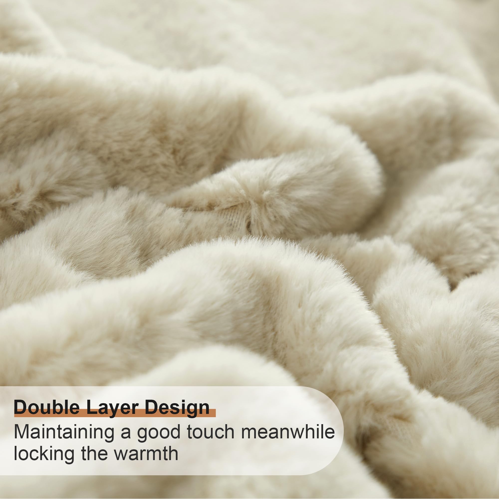 Geniospin Ultra Soft Throw Blanket for Couch, Bed, Sofa - 450 GSM Faux Fur Reversible Blankets with Strip, Fluffy Plush Fuzzy Throws, Warm, Luxury and Cozy Blanket (Ivory, 50x60 inches)