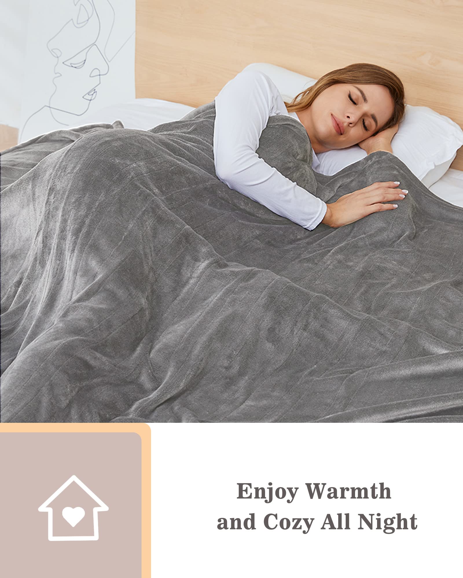 Heated Blanket 72'' x 84'' Full Size, Fast Heating Soft Flannel Blanket for Bed Full-Body Coverage 4 Heating Levels & 10 Hours Timer Settings, Machine Washable, Grey