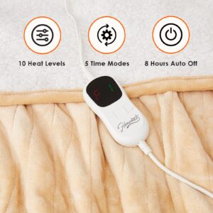 Homemate Heated Electric Blanket Queen Size - 84"x90" Heating Bed Blanket Throw with 10 Heating Levels 8 Hours Auto Off Fast Heating Over-Heat Protection Ultra Soft Flannel ETL Certified, Beige