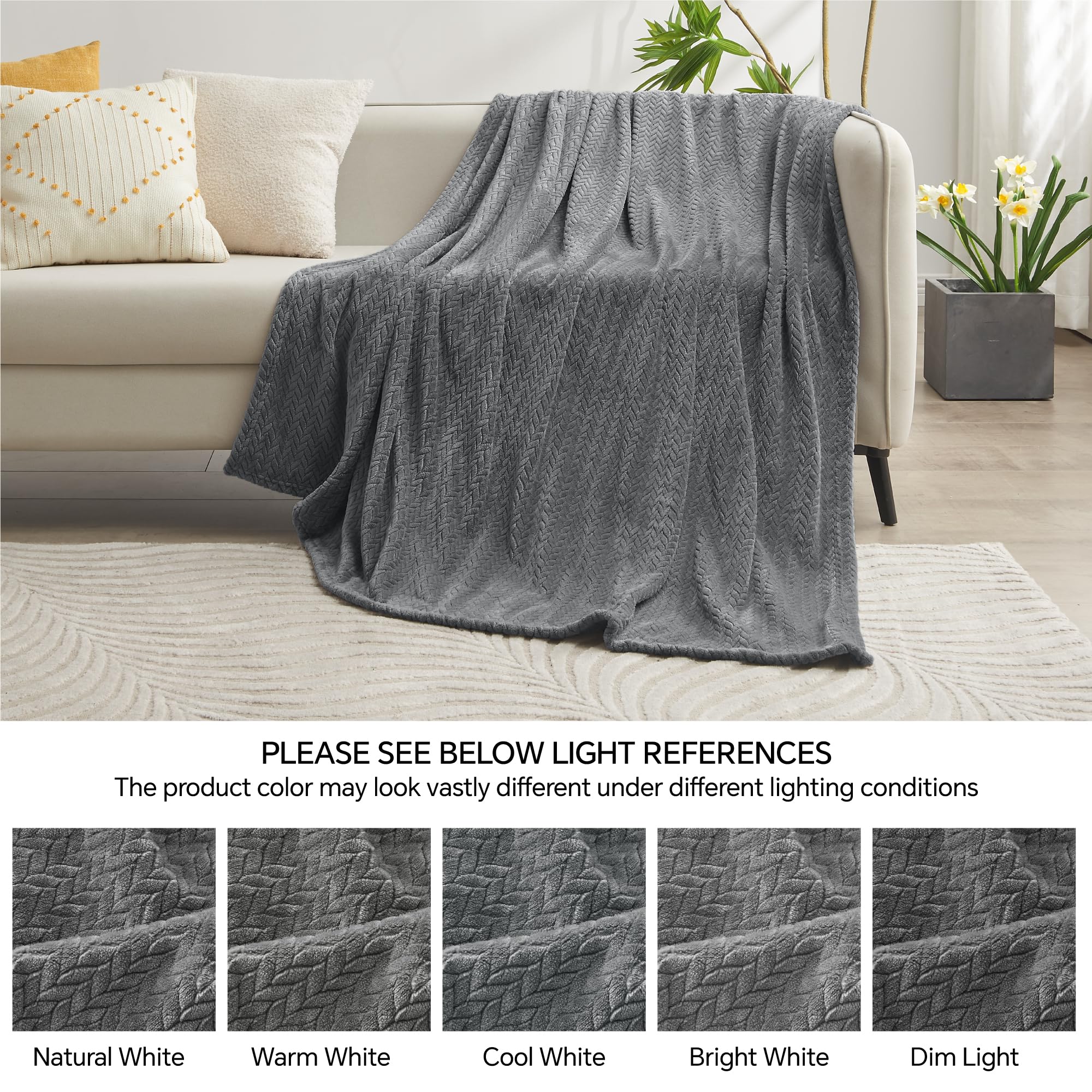 INFIIXSO Throw Blanket for Couch, Super Soft Fleece Blanket with Leaves Pattern Design, Versatile Lightweight Fuzzy Blanket for Bed, Sofa and Travel All Season Use(60x80 Inches, Grey)