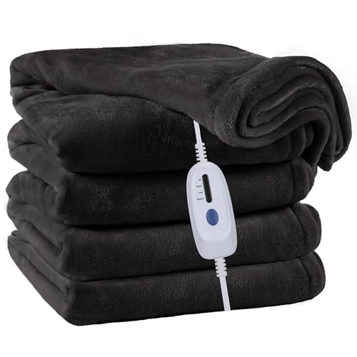 Electric Blanket Heated 72"x84" Full Size Oversized Flannel Heated Blanket, ETL Certification Fast Heating with 4 Heating Levels &10 Hours Auto Off, Machine Washable - Dark Grey