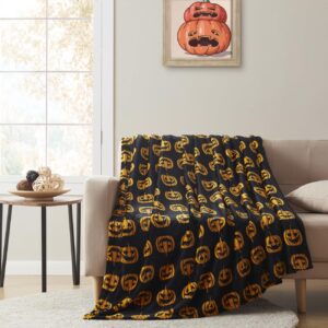 GoodGram Ultra Soft & Plush Autumn & Halloween Chic Themed Oversized Accent Throw Blankets - Assorted Styles (Black Jack O' Lanterns)