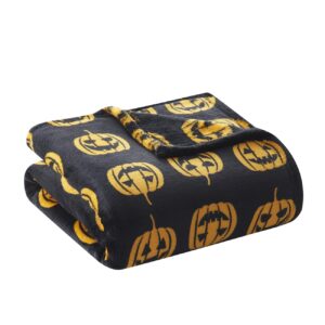 GoodGram Ultra Soft & Plush Autumn & Halloween Chic Themed Oversized Accent Throw Blankets - Assorted Styles (Black Jack O' Lanterns)