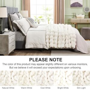 DREAMNINE Decorative Soft Thick Fuzzy Faux Rabbit Fur Throw Blanket for Couch Sofa, Reversible Plush Warm Fleece Fluffy Blanket for Winter, Luxury Cute Cozy Furry Blanket for Bed,50" x 60",Cream White