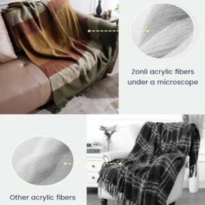 ZonLi Throw Blanket, 50" x 60" Yellow Decorative Classic Blankets with Tassel for Couch, Bed, Sofa, Chair, Outdoor, Cozy Warm Lightweight Blankets (Brown& Yellow)