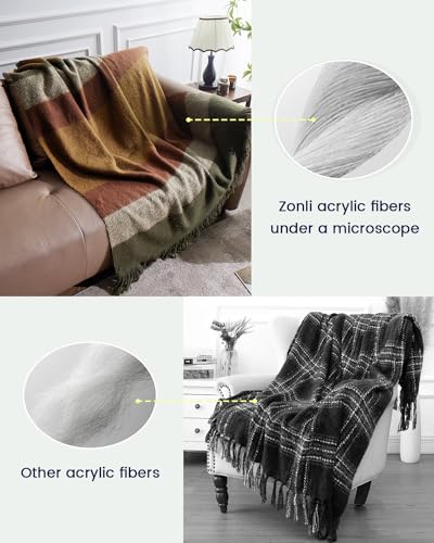 ZonLi Throw Blanket, 50" x 60" Yellow Decorative Classic Blankets with Tassel for Couch, Bed, Sofa, Chair, Outdoor, Cozy Warm Lightweight Blankets (Brown& Yellow)