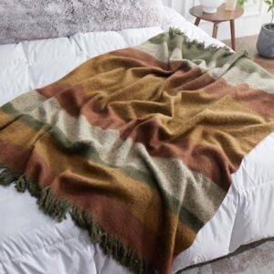 ZonLi Throw Blanket, 50" x 60" Yellow Decorative Classic Blankets with Tassel for Couch, Bed, Sofa, Chair, Outdoor, Cozy Warm Lightweight Blankets (Brown& Yellow)