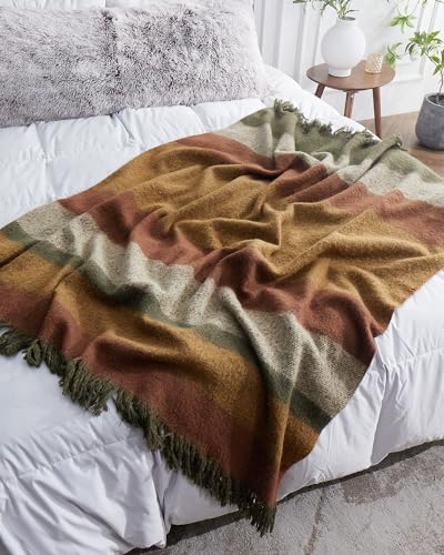 ZonLi Throw Blanket, 50" x 60" Yellow Decorative Classic Blankets with Tassel for Couch, Bed, Sofa, Chair, Outdoor, Cozy Warm Lightweight Blankets (Brown& Yellow)