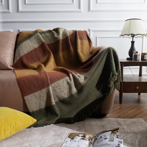 ZonLi Throw Blanket, 50" x 60" Yellow Decorative Classic Blankets with Tassel for Couch, Bed, Sofa, Chair, Outdoor, Cozy Warm Lightweight Blankets (Brown& Yellow)