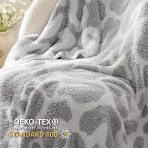 Bedsure Soft Leopard Throw Blanket Knit Warm Blanket for Couch Lightweight Fluffy Blanket for Bed Sofa 50x60 Inches Grey