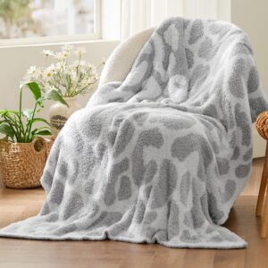 Bedsure Soft Leopard Throw Blanket Knit Warm Blanket for Couch Lightweight Fluffy Blanket for Bed Sofa 50x60 Inches Grey