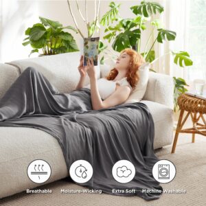 Bedsure Lightweight Cooling Blanket Queen Size, 100% Rayon Derived from Bamboo, Summer Blanket Thin Light Blanket Jacquard Textured, Breathable Grey Cooling Blanket for Hot Sleepers, 90" x 90"