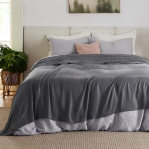 Bedsure Lightweight Cooling Blanket Queen Size, 100% Rayon Derived from Bamboo, Summer Blanket Thin Light Blanket Jacquard Textured, Breathable Grey Cooling Blanket for Hot Sleepers, 90" x 90"