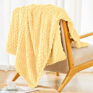 Bnuitland Light Yellow Flannel throw blanket (50X70 inches), 300 GSM Fleece Cozy Warm Soft home decor Lightweight Bed Sofa Blanket for Adults, Suitable for All Seasons.