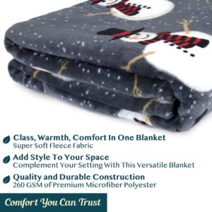 PAVILIA Christmas Snowman Throw Blanket | Grey Christmas Fleece Blanket | Soft, Plush, Warm Winter Cabin Throw, 50x60 (Grey Snowman)