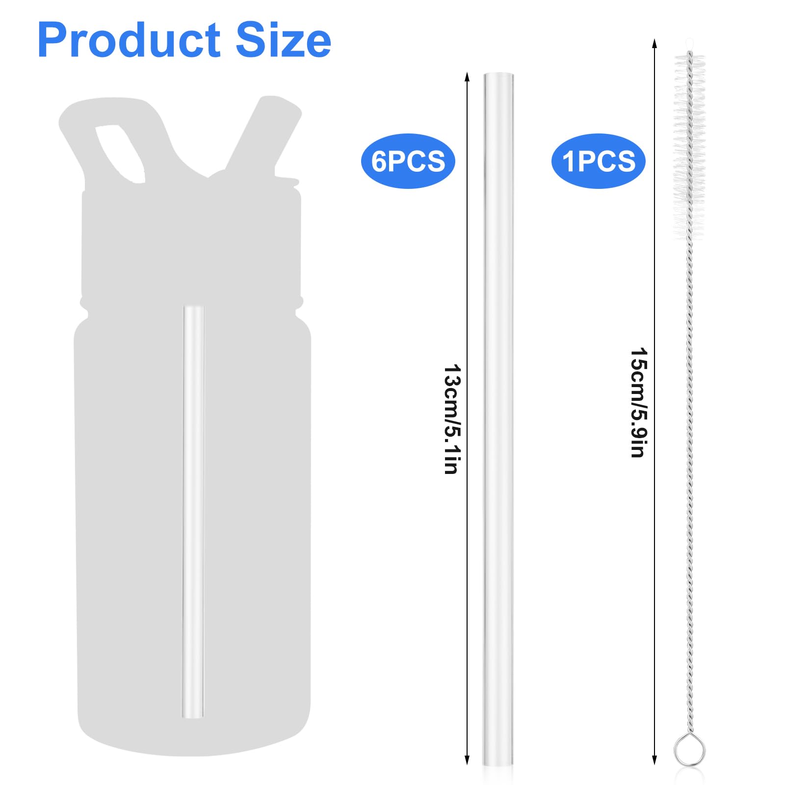 6pcs Straw Replacement for Simple Modern Kids, Water Bottle Sucker Accessories for Simple Modern Kids Water Bottle Stainless Steel Reusable Tumbler for Toddlers 14oz, with 1 Brush