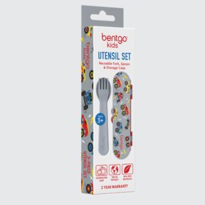 Bentgo® Kids Utensil Set - Reusable Plastic Fork, Spoon & Storage Case - BPA-Free Materials, Easy-Grip Handles, Dishwasher Safe - Ideal for School Lunch, Travel, & Outdoors (Trucks)