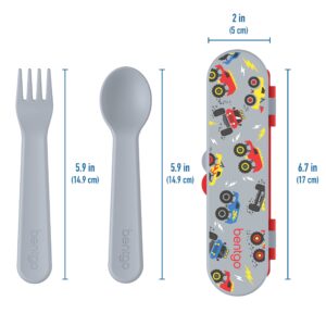 Bentgo® Kids Utensil Set - Reusable Plastic Fork, Spoon & Storage Case - BPA-Free Materials, Easy-Grip Handles, Dishwasher Safe - Ideal for School Lunch, Travel, & Outdoors (Trucks)