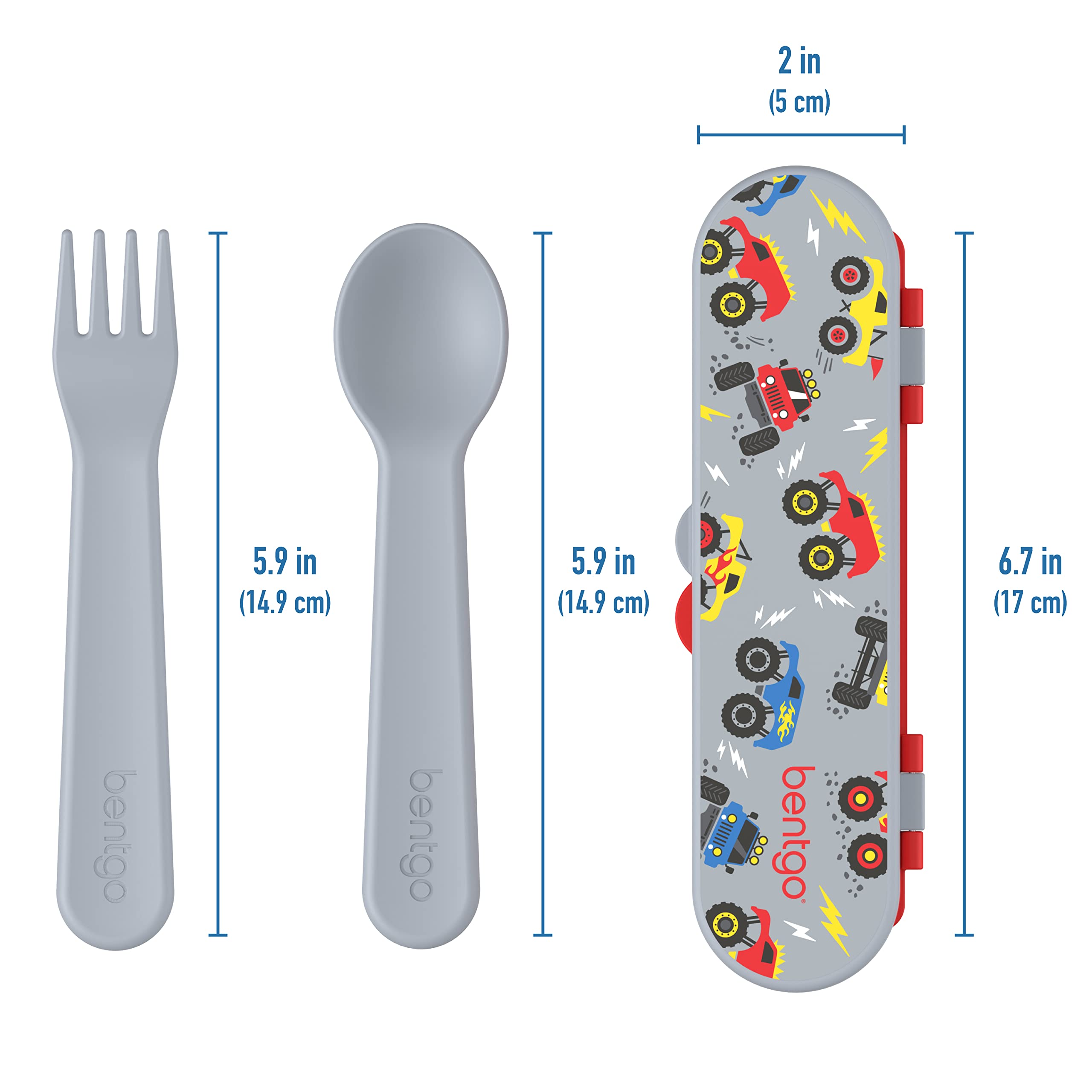 Bentgo® Kids Utensil Set - Reusable Plastic Fork, Spoon & Storage Case - BPA-Free Materials, Easy-Grip Handles, Dishwasher Safe - Ideal for School Lunch, Travel, & Outdoors (Trucks)