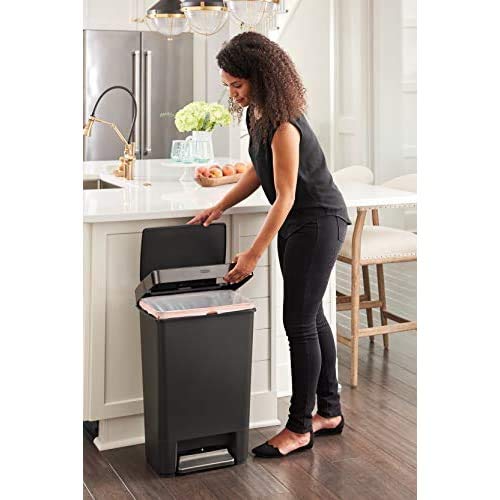 Rubbermaid Premier Series IV Step-On Trash Can for Home and Kitchen, with Stainless Steel Lid, 13 Gallon, Charcoal