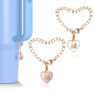 orijoy letter charm accessories for stanley cup, 2pcs name id letter handle charm for stanley/simple modern tumbler, heart shape initial identification pendant（m）