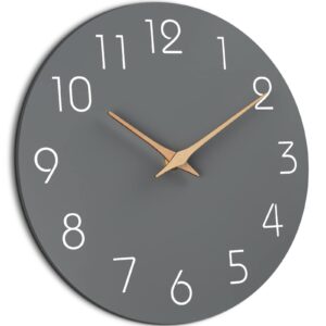 Mosewa Wall Clock Silent Non-Ticking Wall Clocks Battery Operated - 10 Inch Wood Modern Simple Clock Decorative for Kitchen, Bedroom, Bathroom, Office, Living room (Gray)