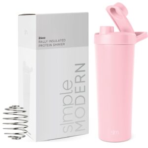 Simple Modern Stainless Steel Shaker Bottle with Ball 24oz | Metal Insulated Cup for Protein Mixes, Shakes and Pre Workout | Rally Collection | Blush