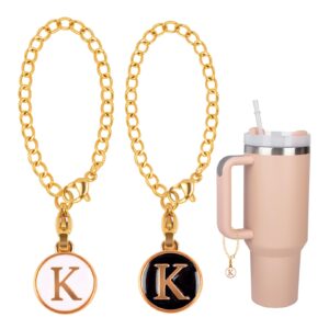 2Pcs Letter K Charms Accessories for Stanley Simple Modern Cup Name id Plate Initial Letter Handle Personalized Charm For Stanley Tumbler Water Cup Handle Identification Letter Charm White Black