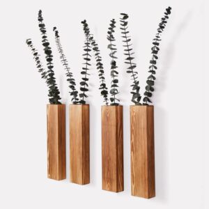 mokof wall planters, wood wall decor for bedroom and living room, modern farmhouse wooden pocket vases for dried flowers and faux greenery (brown, 4 pack)