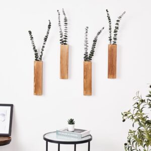 Mokof Wall Planters, Wood Wall Decor for Bedroom and Living Room, Modern Farmhouse Wooden Pocket Vases for Dried Flowers and Faux Greenery (Brown, 4 Pack)