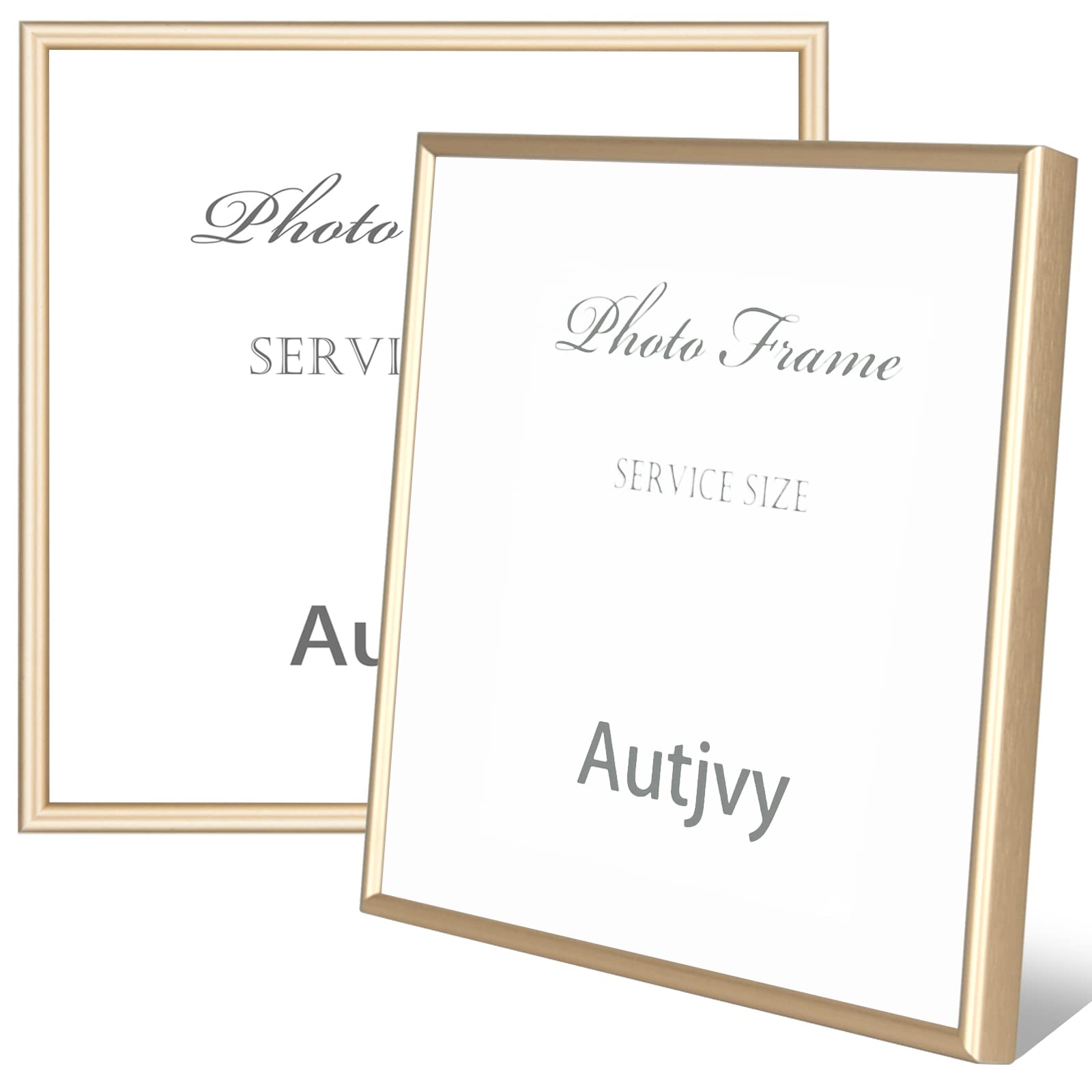 Autjvy 4x4 Picture Frames Gold - Brushed Brass Modern Simple Thin Aluminum Metal Photo Frame with HD Real Glass, Display for Tabletop and Wall Collage. (2 Pack)