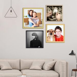 Autjvy 4x4 Picture Frames Gold - Brushed Brass Modern Simple Thin Aluminum Metal Photo Frame with HD Real Glass, Display for Tabletop and Wall Collage. (2 Pack)