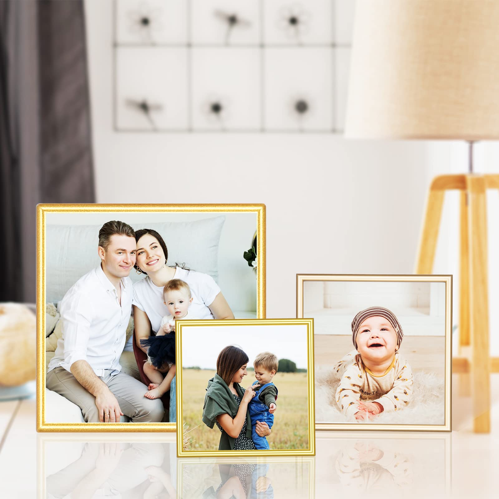 Autjvy 4x4 Picture Frames Gold - Brushed Brass Modern Simple Thin Aluminum Metal Photo Frame with HD Real Glass, Display for Tabletop and Wall Collage. (2 Pack)