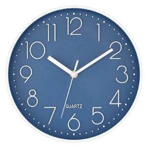 foxtop 10 inch wall clock silent non-ticking battery operated quartz round modern simple wall clock decorative for bedroom kitchen home office school (cerulean)